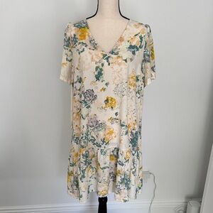 a new day Floral Print Mini Dress - Yellow, Green, Cream
